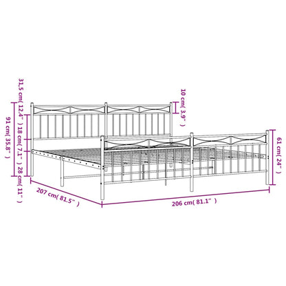 Metal Bed Frame without Mattress with Footboard White 200x200cm