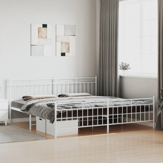 Metal Bed Frame without Mattress with Footboard White 200x200cm