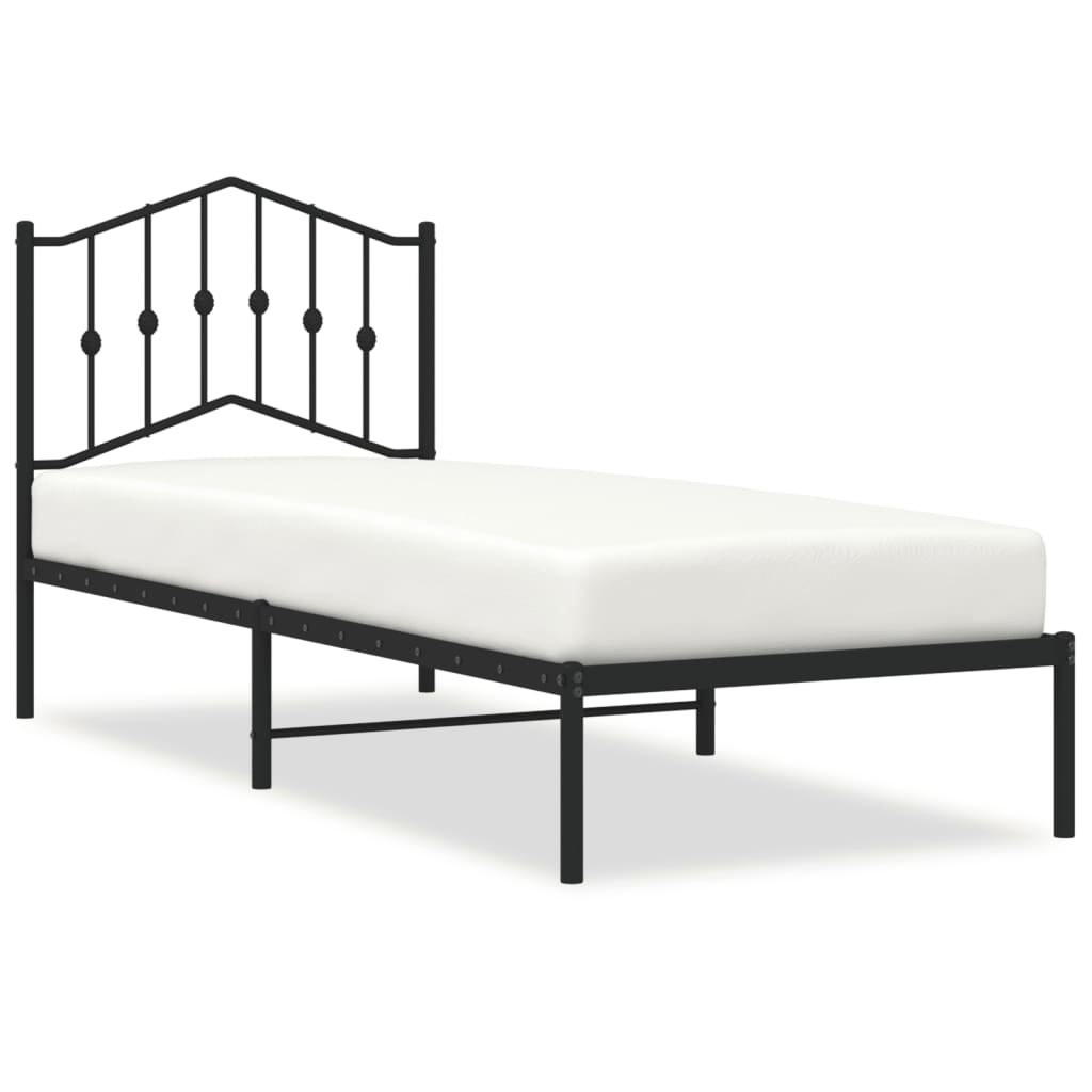 Black Metal Bed Frame with Headboard - 80x200cm (No Mattress)