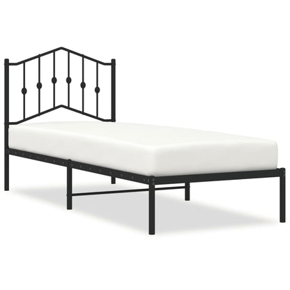 Black Metal Bed Frame with Headboard - 80x200cm (No Mattress)
