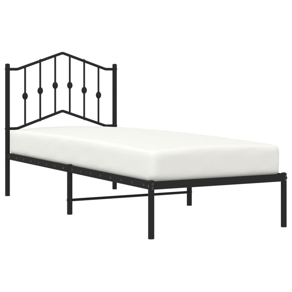 Black Metal Bed Frame with Headboard - 80x200cm (No Mattress)
