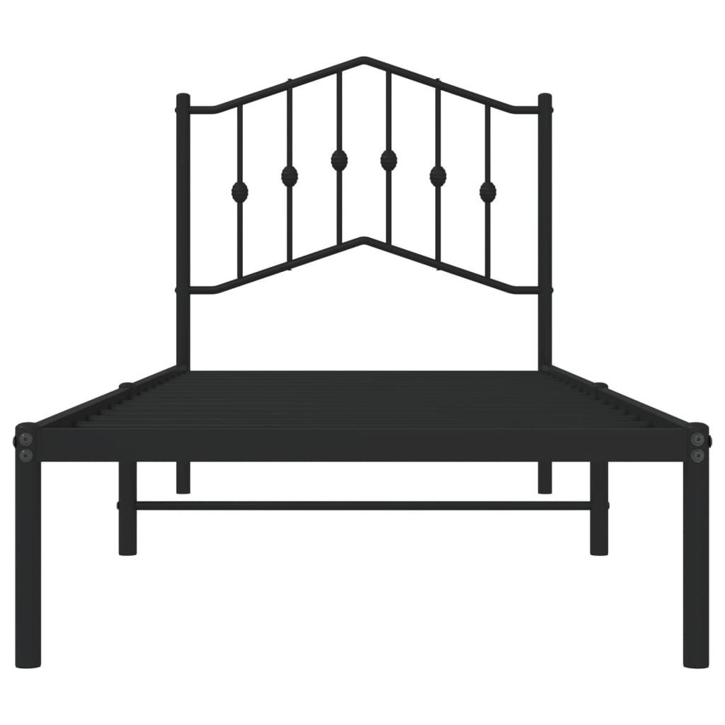 Black Metal Bed Frame with Headboard - 80x200cm (No Mattress)