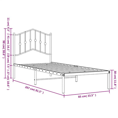 Black Metal Bed Frame with Headboard - 80x200cm (No Mattress)