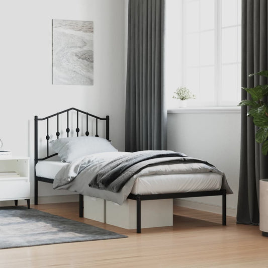 Black Metal Bed Frame with Headboard - 80x200cm (No Mattress)