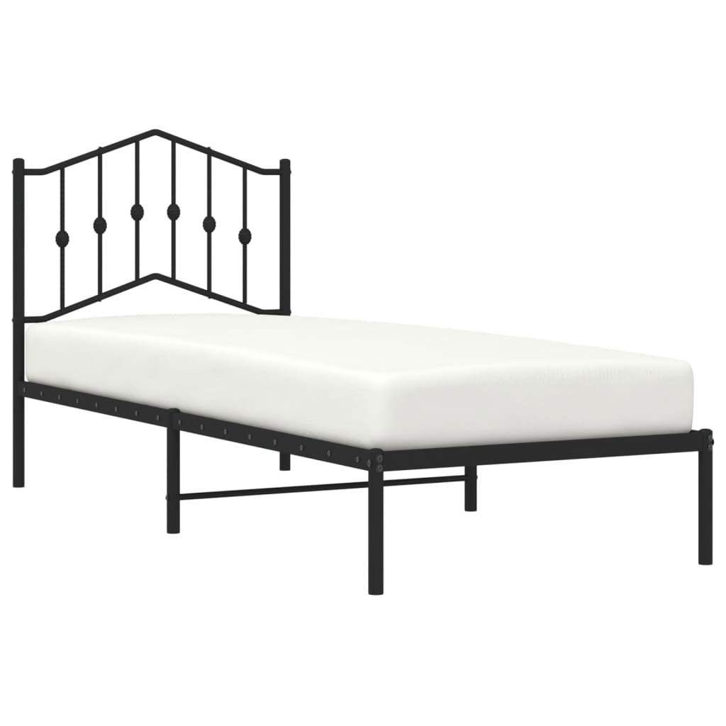 Black Metal Bed Frame with Headboard 90x190cm - No Mattress