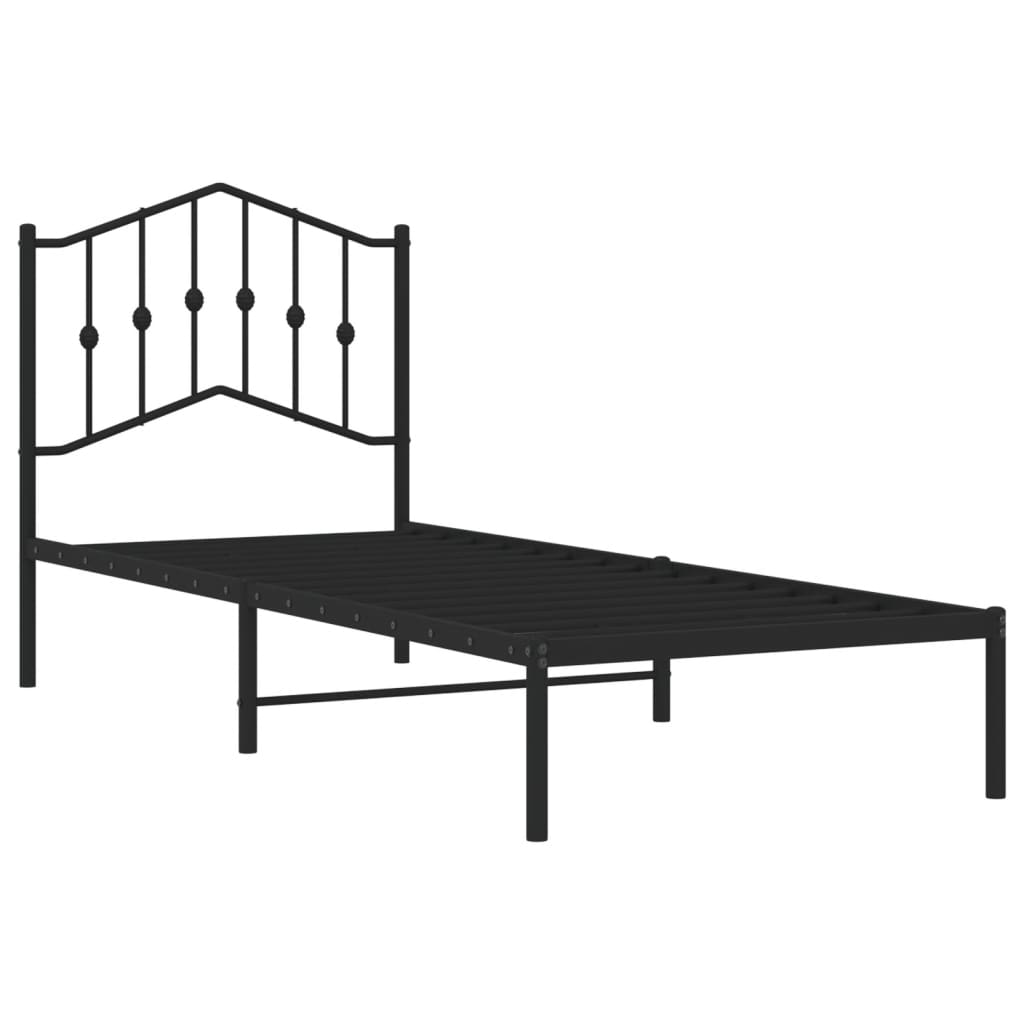 Black Metal Bed Frame with Headboard 90x190cm - No Mattress