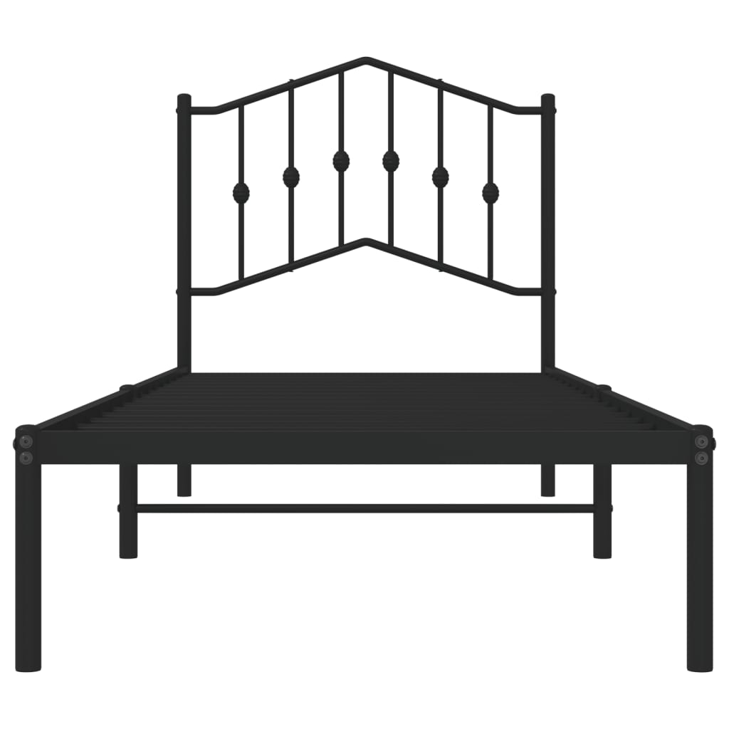Black Metal Bed Frame with Headboard 90x190cm - No Mattress