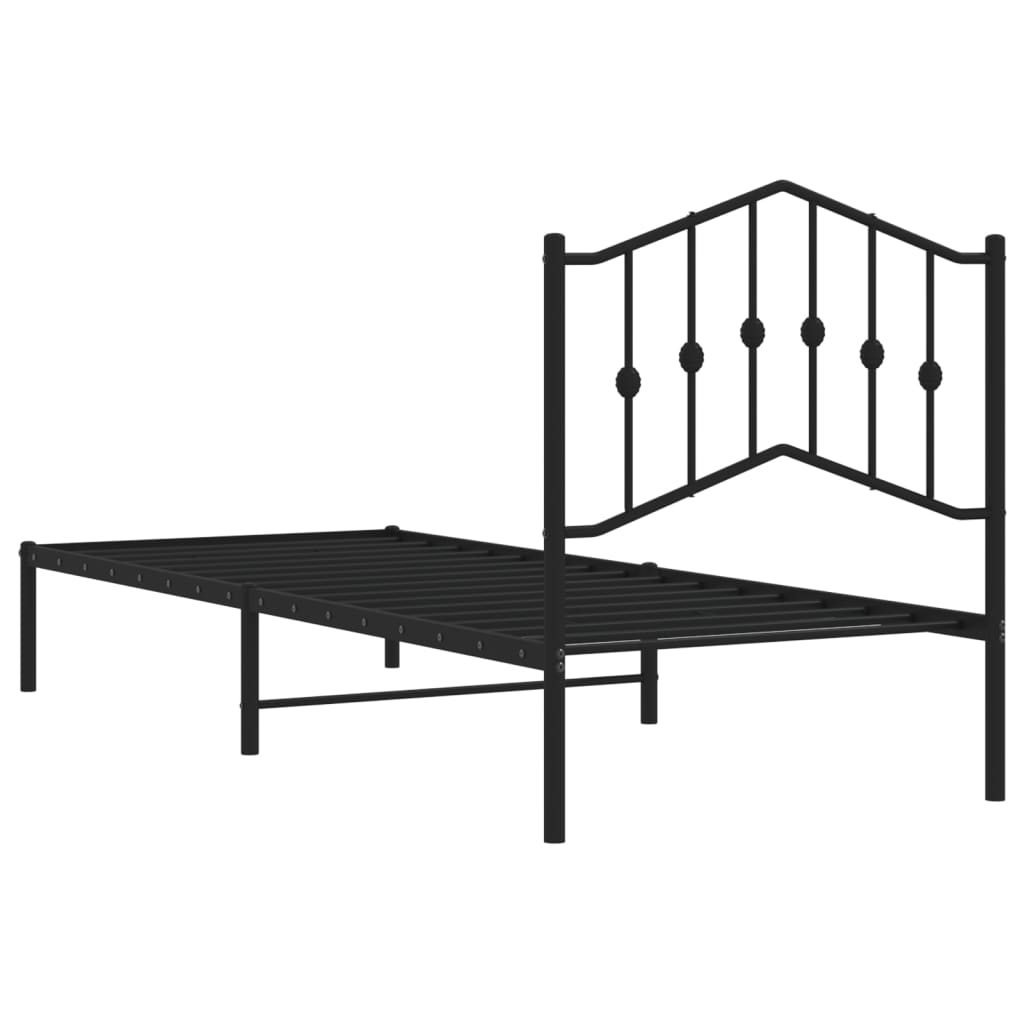 Black Metal Bed Frame with Headboard 90x190cm - No Mattress