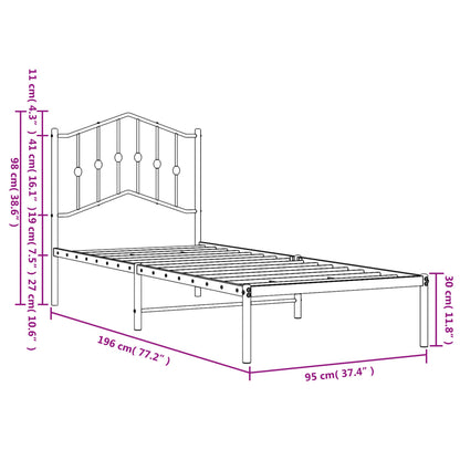 Black Metal Bed Frame with Headboard 90x190cm - No Mattress