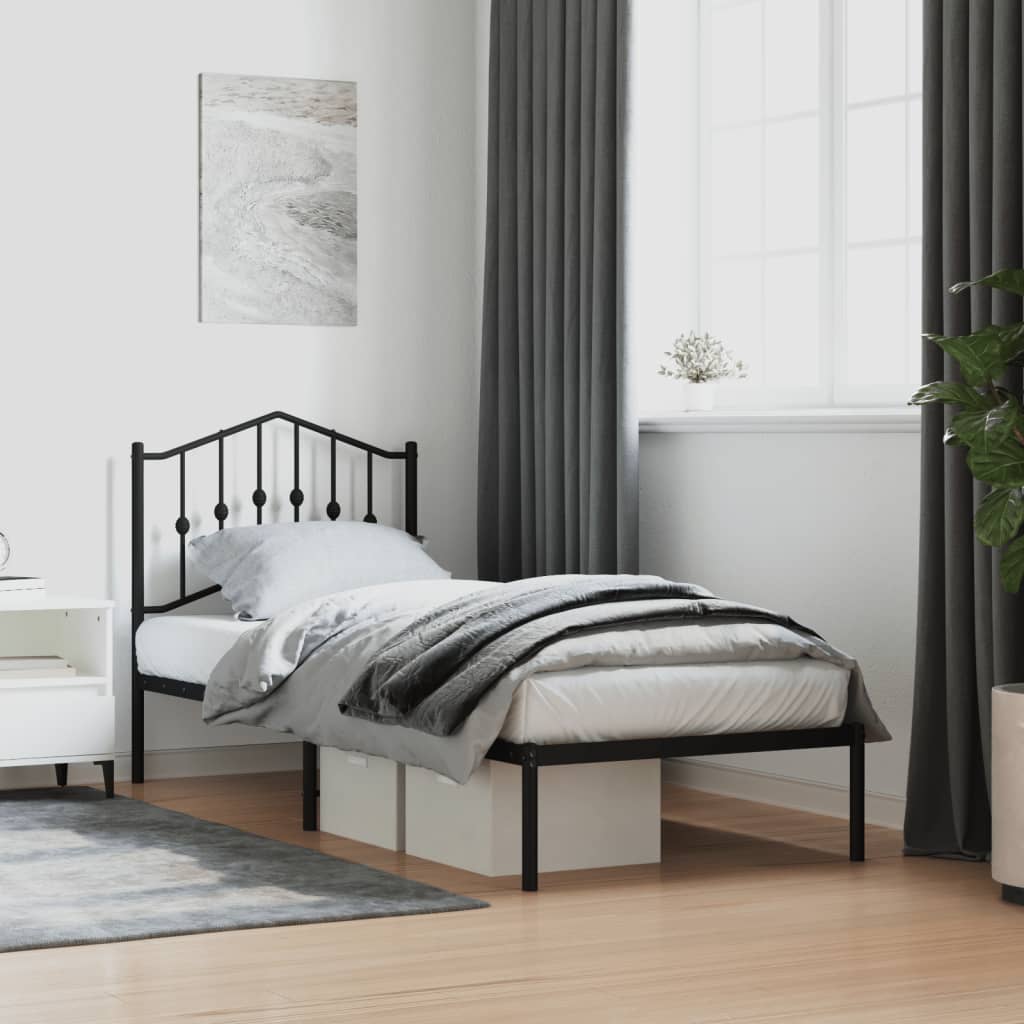 Black Metal Bed Frame with Headboard 90x190cm - No Mattress