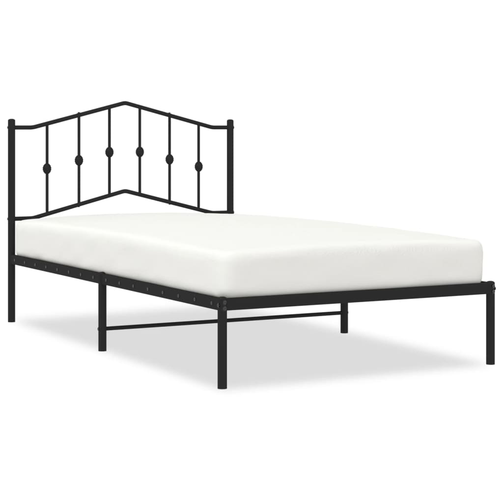 Black Metal Bed Frame with Headboard, No Mattress, 107x203cm