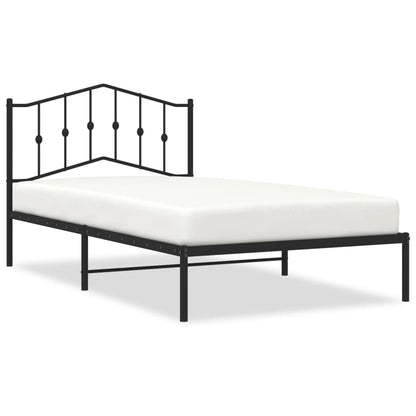 Black Metal Bed Frame with Headboard, No Mattress, 107x203cm