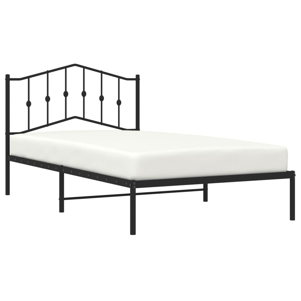 Black Metal Bed Frame with Headboard, No Mattress, 107x203cm