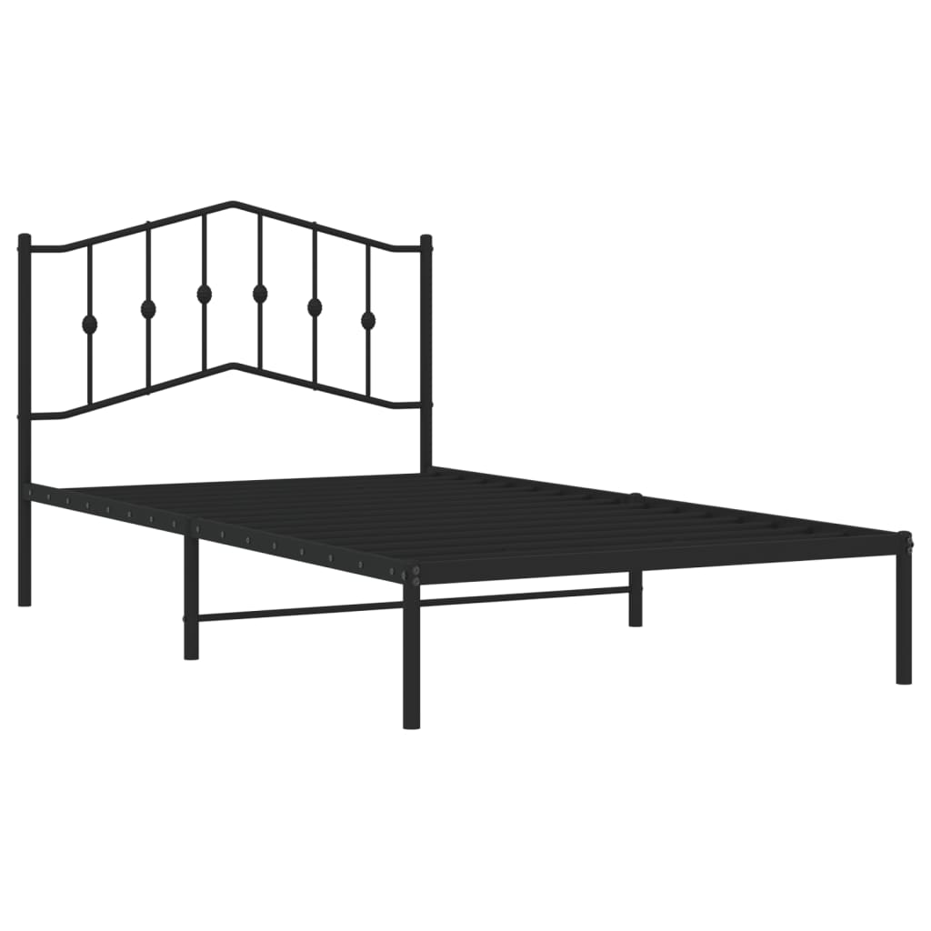 Black Metal Bed Frame with Headboard, No Mattress, 107x203cm