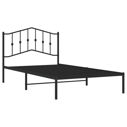 Black Metal Bed Frame with Headboard, No Mattress, 107x203cm