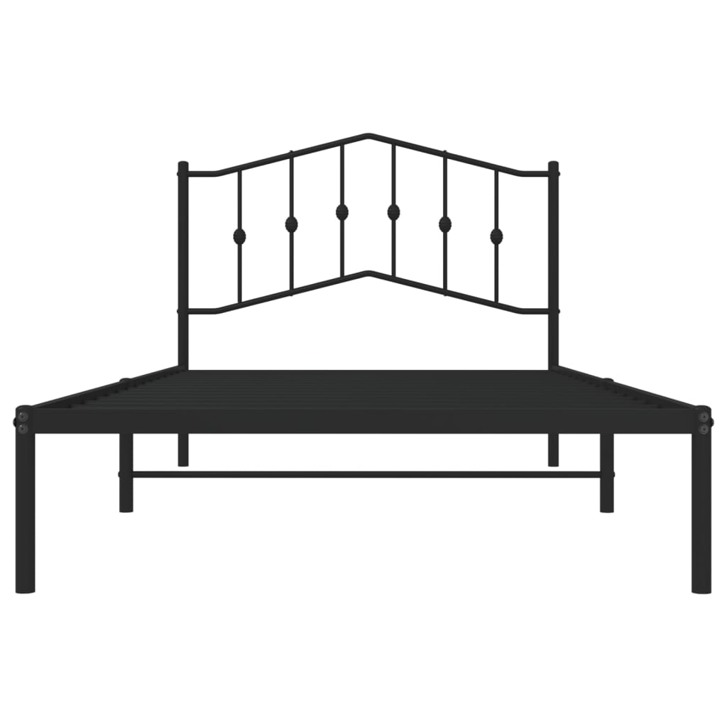 Black Metal Bed Frame with Headboard, No Mattress, 107x203cm