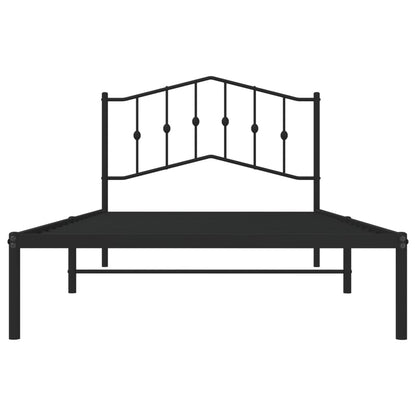 Black Metal Bed Frame with Headboard, No Mattress, 107x203cm