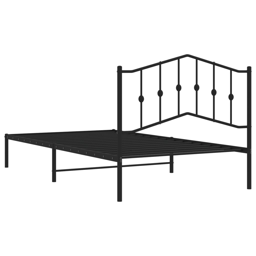 Black Metal Bed Frame with Headboard, No Mattress, 107x203cm