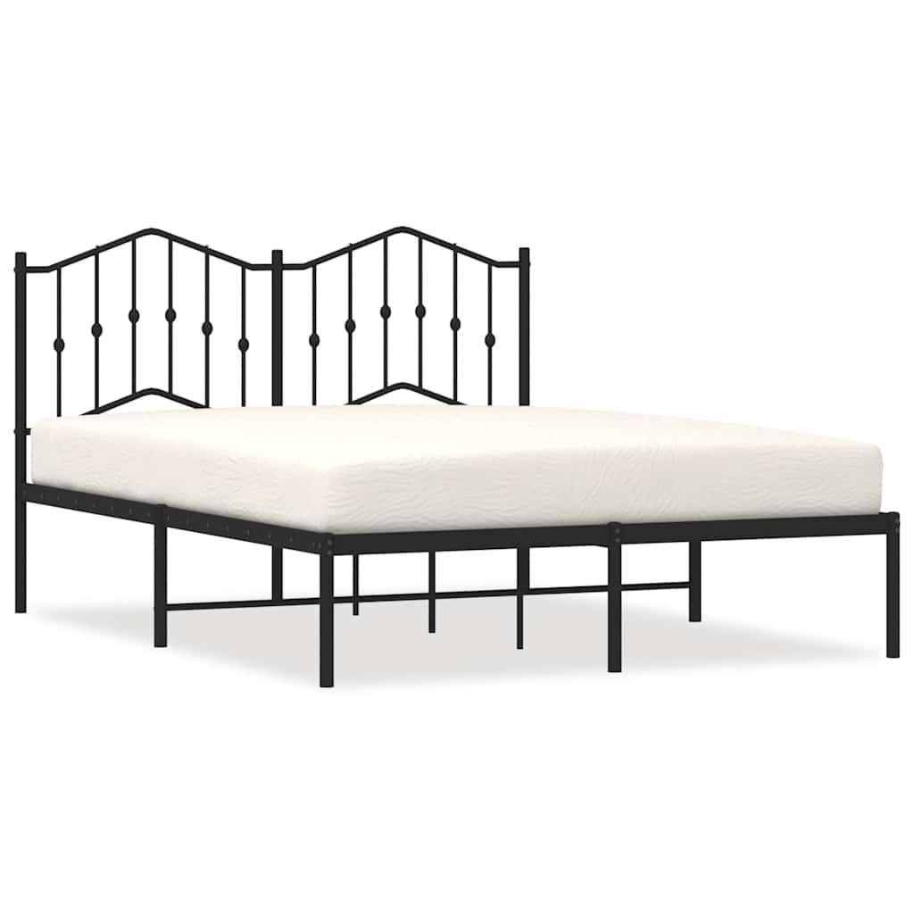 Sleek Black Metal Bed Frame with Headboard 135x190cm
