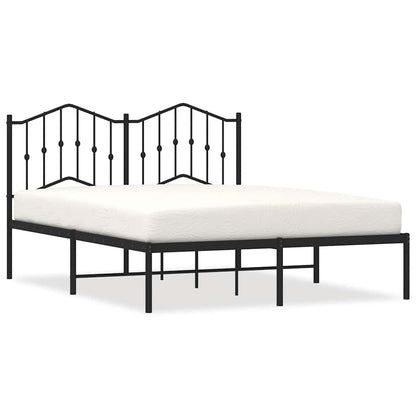 Sleek Black Metal Bed Frame with Headboard 135x190cm