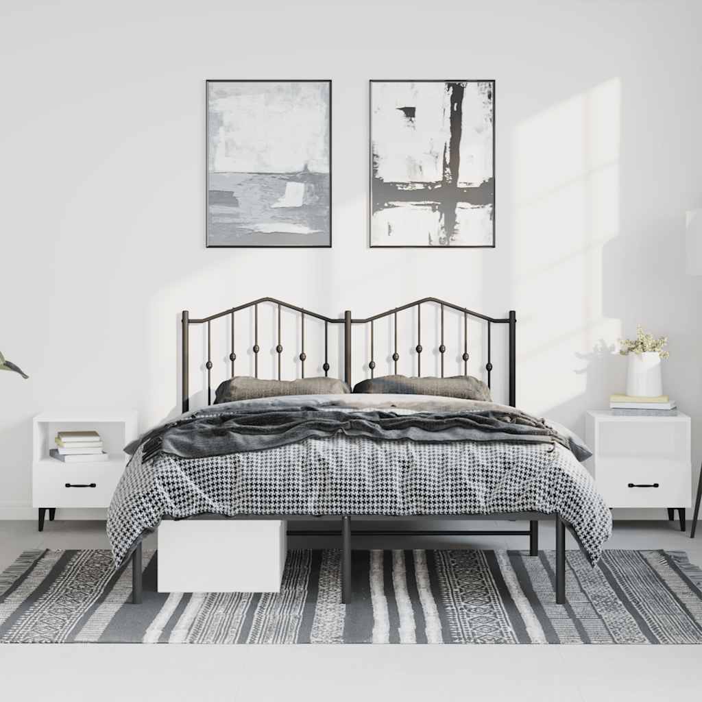 Sleek Black Metal Bed Frame with Headboard 135x190cm
