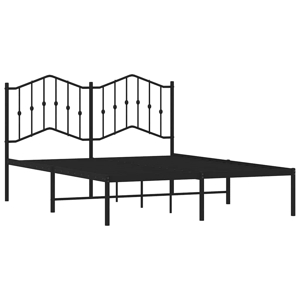 Sleek Black Metal Bed Frame with Headboard 135x190cm