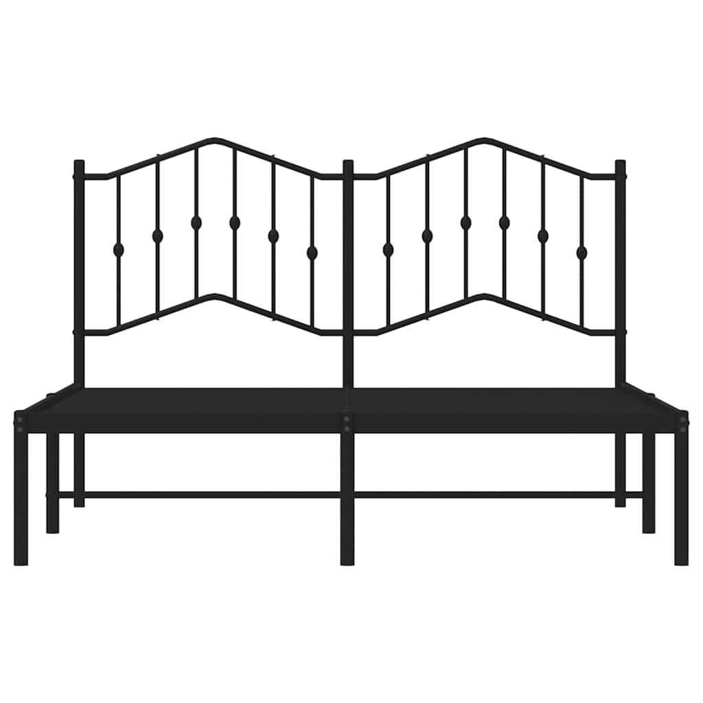 Sleek Black Metal Bed Frame with Headboard 135x190cm