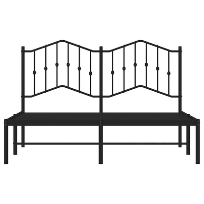 Sleek Black Metal Bed Frame with Headboard 135x190cm