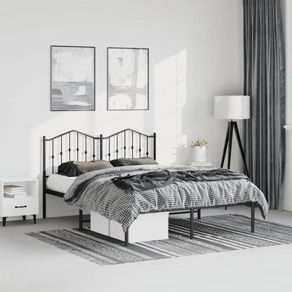 Sleek Black Metal Bed Frame with Headboard 135x190cm