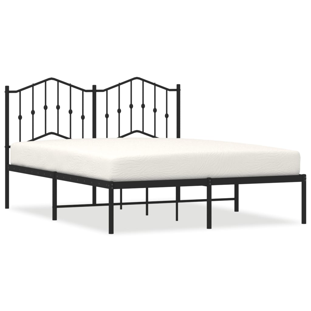 Elegant Black Metal Bed Frame with Headboard 140x200cm
