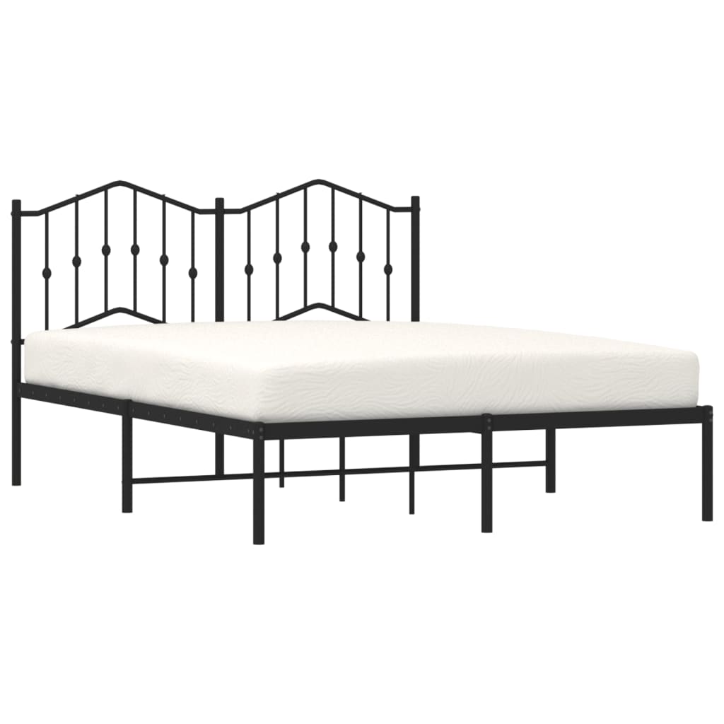 Elegant Black Metal Bed Frame with Headboard 140x200cm
