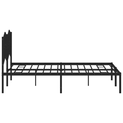 Elegant Black Metal Bed Frame with Headboard 140x200cm