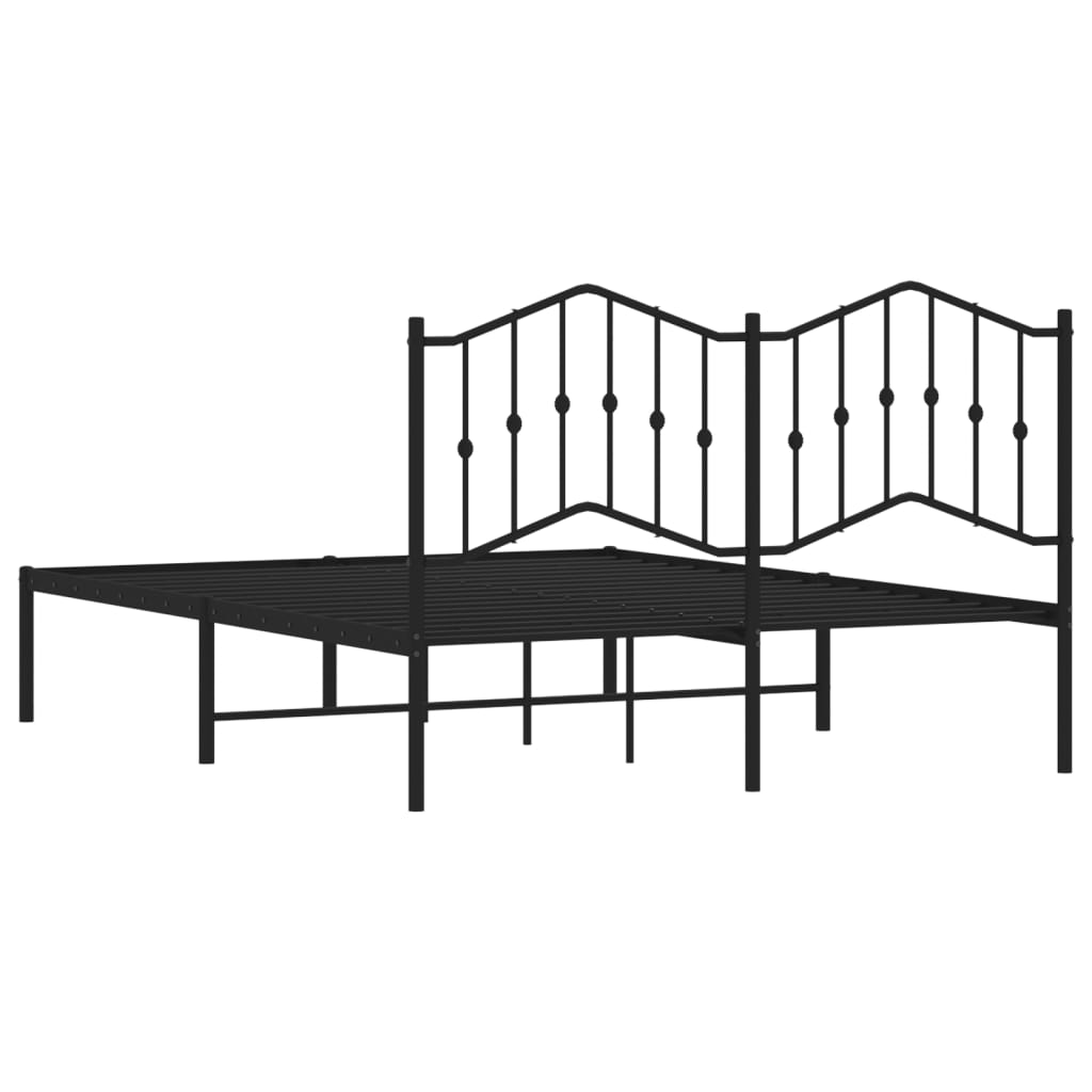 Elegant Black Metal Bed Frame with Headboard 140x200cm