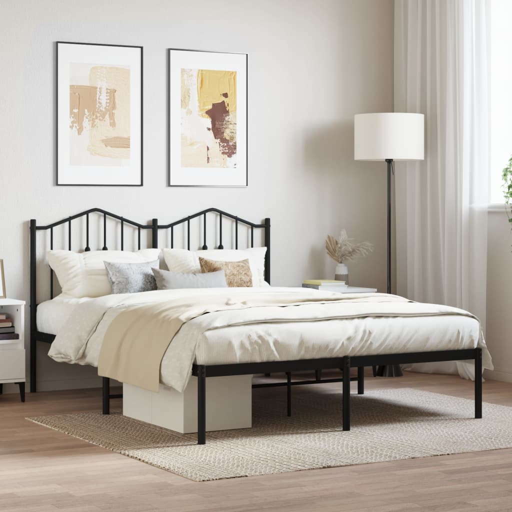 Elegant Black Metal Bed Frame with Headboard 140x200cm