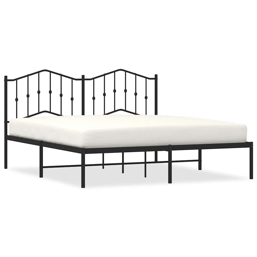 Black Metal Bed Frame with Headboard - Sturdy 183x213cm