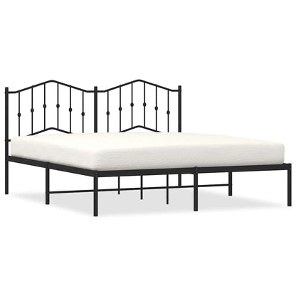 Black Metal Bed Frame with Headboard - Sturdy 183x213cm
