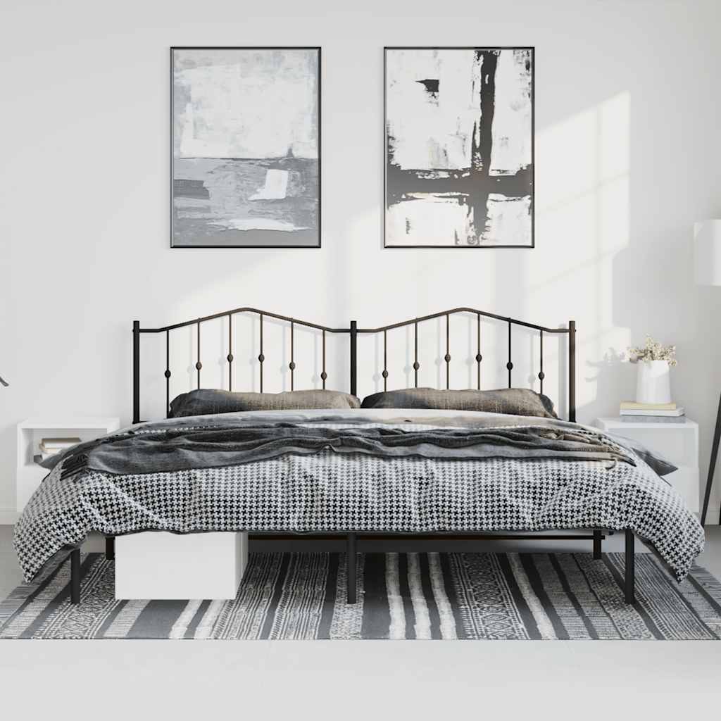 Black Metal Bed Frame with Headboard - Sturdy 183x213cm