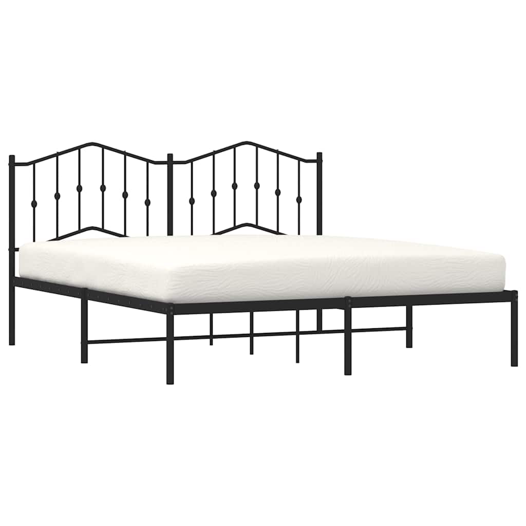 Black Metal Bed Frame with Headboard - Sturdy 183x213cm