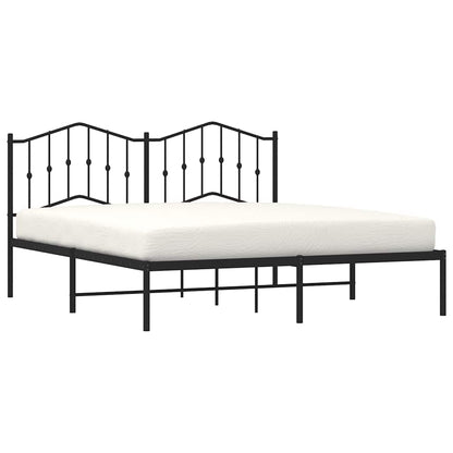 Black Metal Bed Frame with Headboard - Sturdy 183x213cm