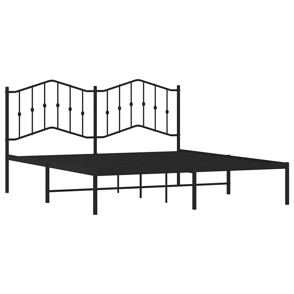 Black Metal Bed Frame with Headboard - Sturdy 183x213cm