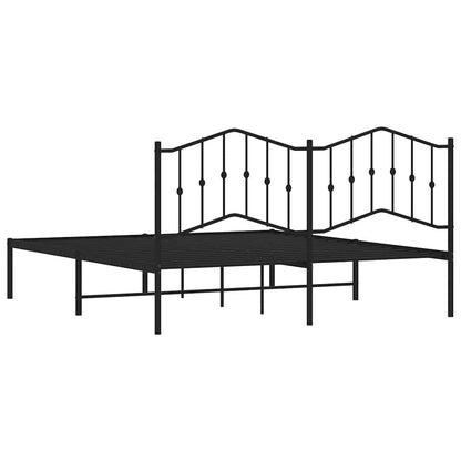 Black Metal Bed Frame with Headboard - Sturdy 183x213cm