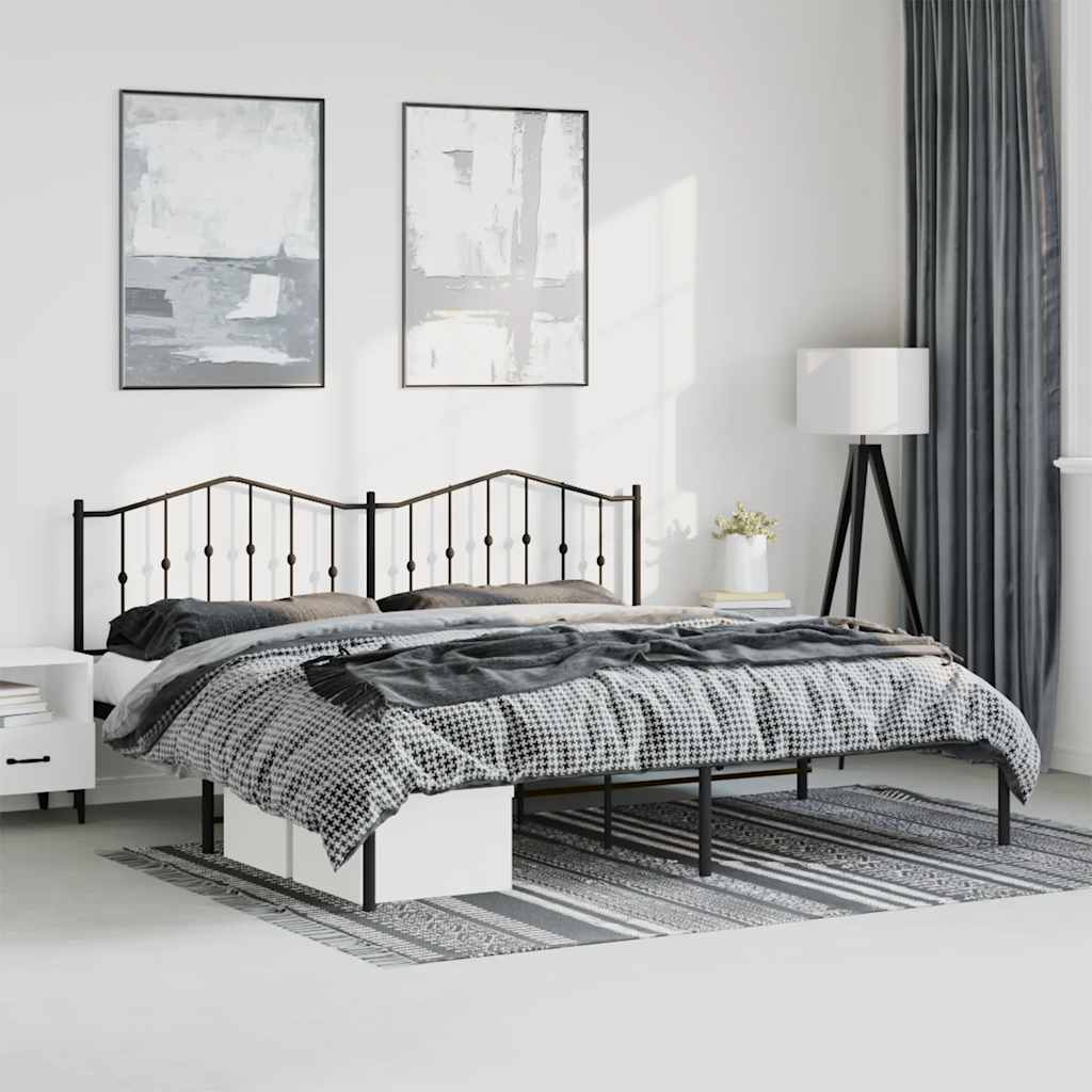 Black Metal Bed Frame with Headboard - Sturdy 183x213cm