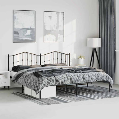 Black Metal Bed Frame with Headboard - Sturdy 183x213cm