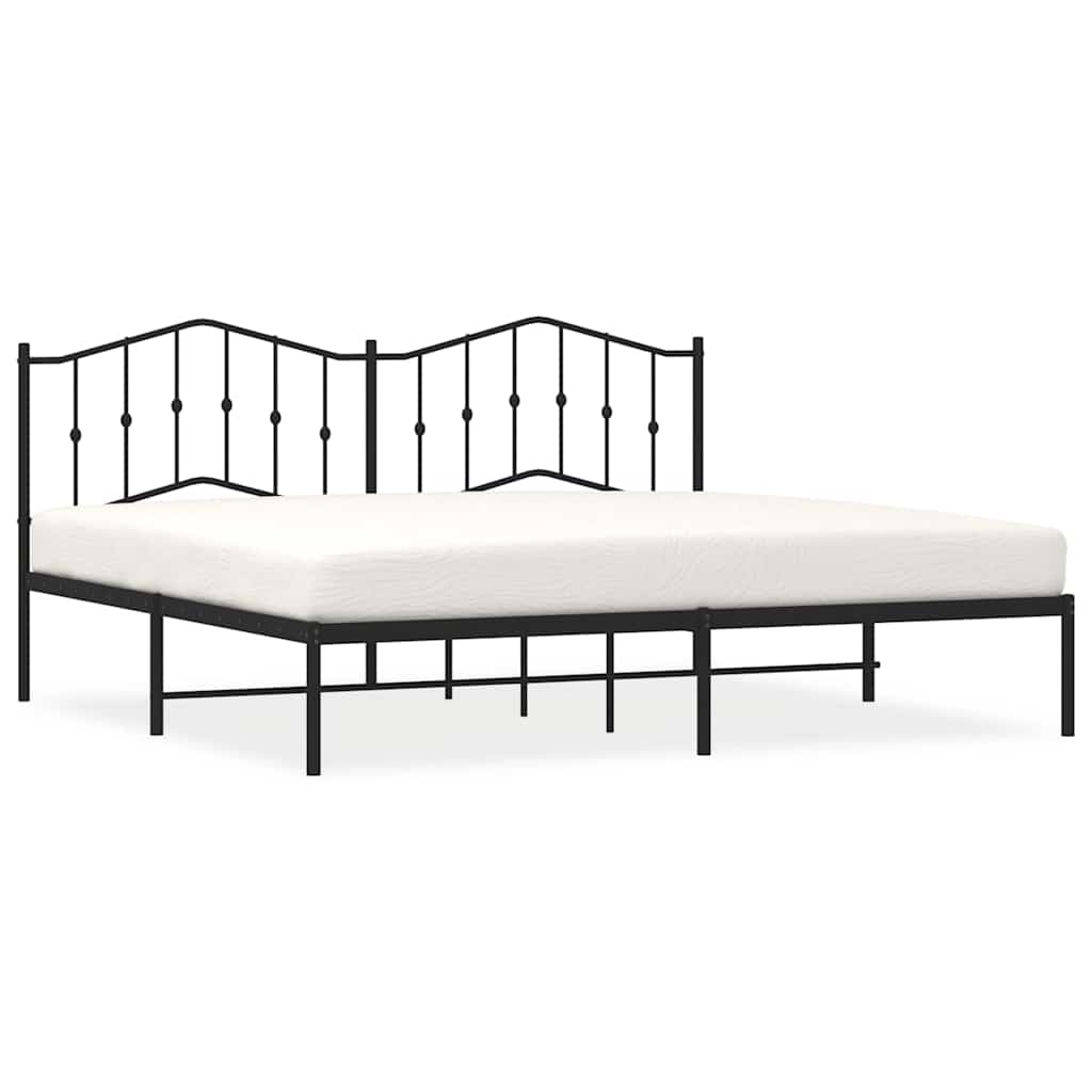 Black Metal Bed Frame with Headboard, 193x203cm, No Mattress Included
