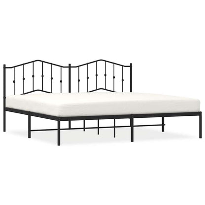 Black Metal Bed Frame with Headboard, 193x203cm, No Mattress Included