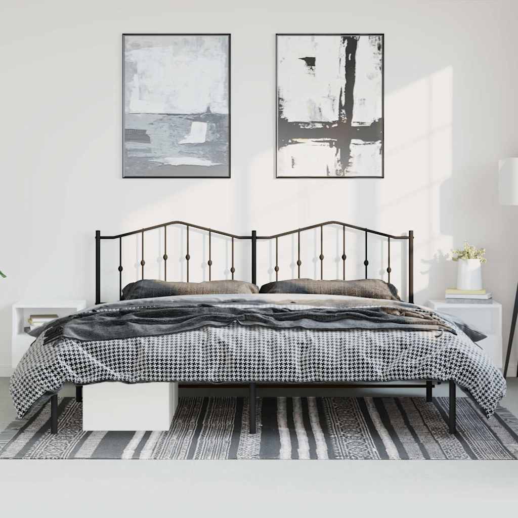 Black Metal Bed Frame with Headboard, 193x203cm, No Mattress Included