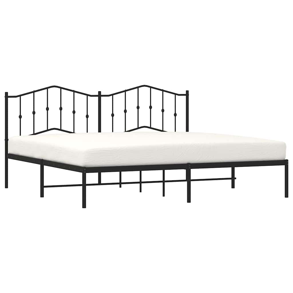 Black Metal Bed Frame with Headboard, 193x203cm, No Mattress Included