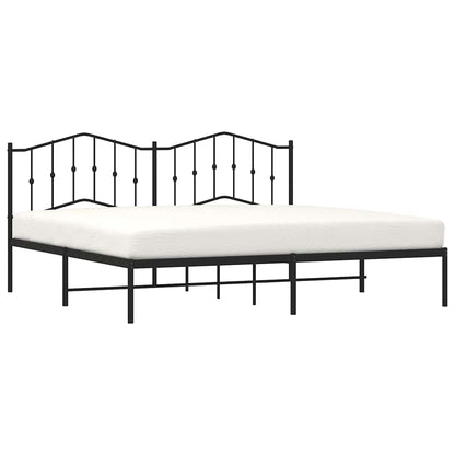 Black Metal Bed Frame with Headboard, 193x203cm, No Mattress Included