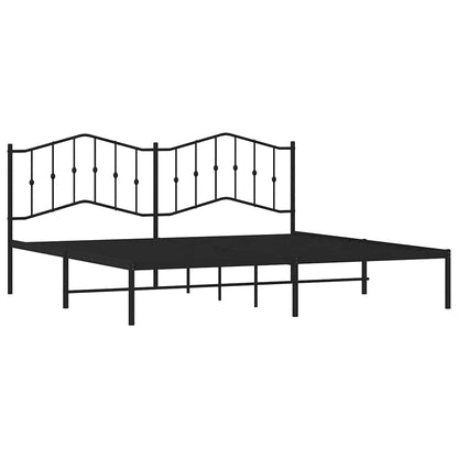 Black Metal Bed Frame with Headboard, 193x203cm, No Mattress Included