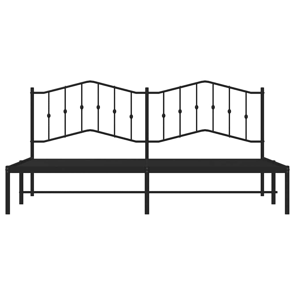 Black Metal Bed Frame with Headboard, 193x203cm, No Mattress Included